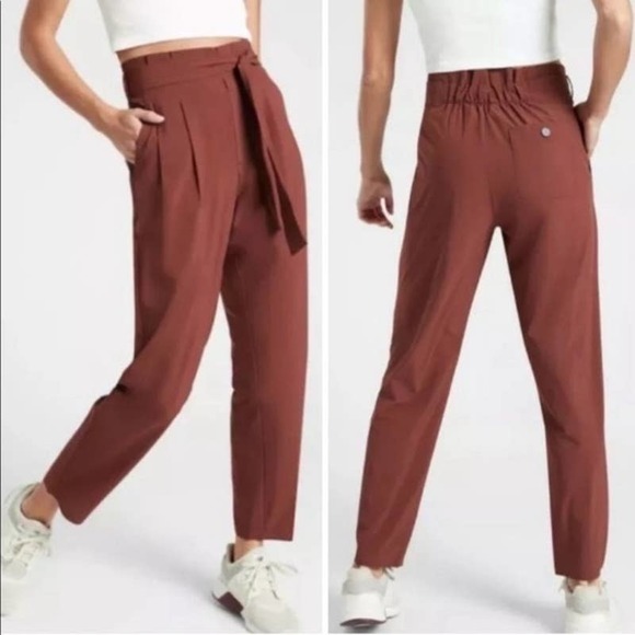 Athleta Skyline Pant Med Brown Paperbag Waist Conformable Workwear - Picture 1 of 5